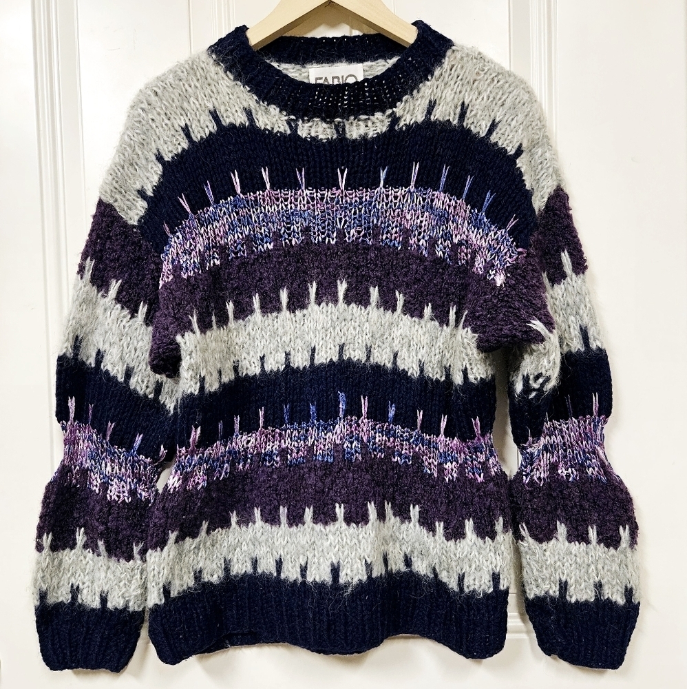 Vintage Fabio wool blend knit crochet colorblock  colorful Sweater Size M